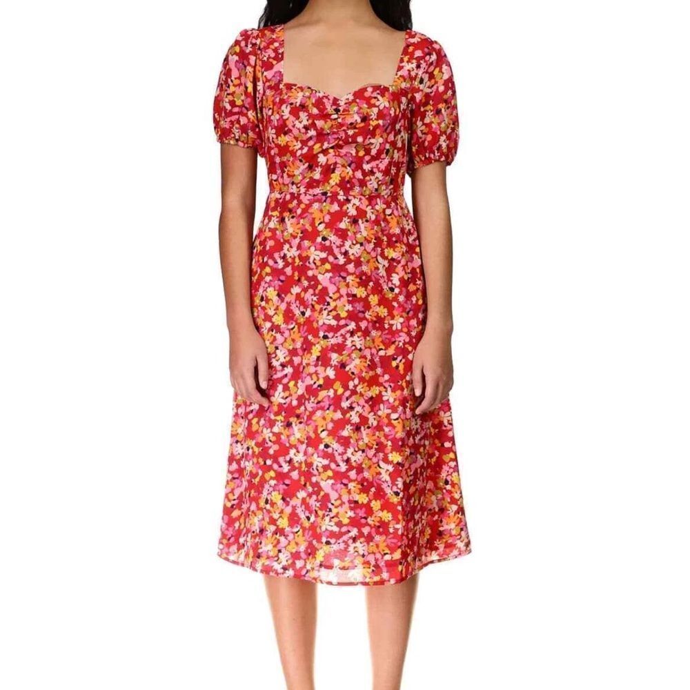 Sanctuary Womens Floral Puff Sleeve Midi Dress Red Size 4